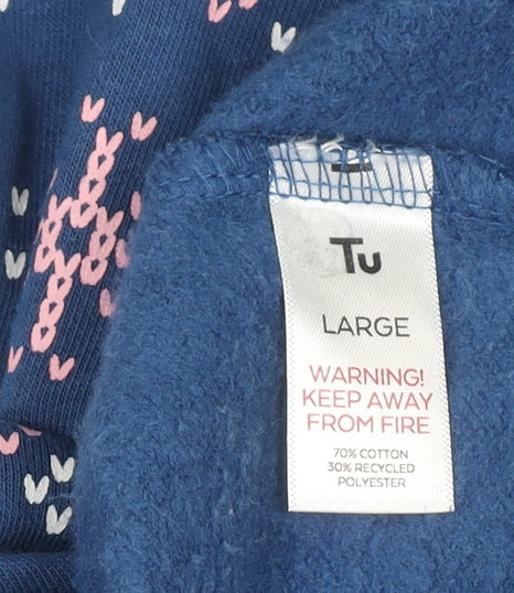 Tu Men’s Blue Christmas Funny Graphic Pullover Sweatshirt Size L