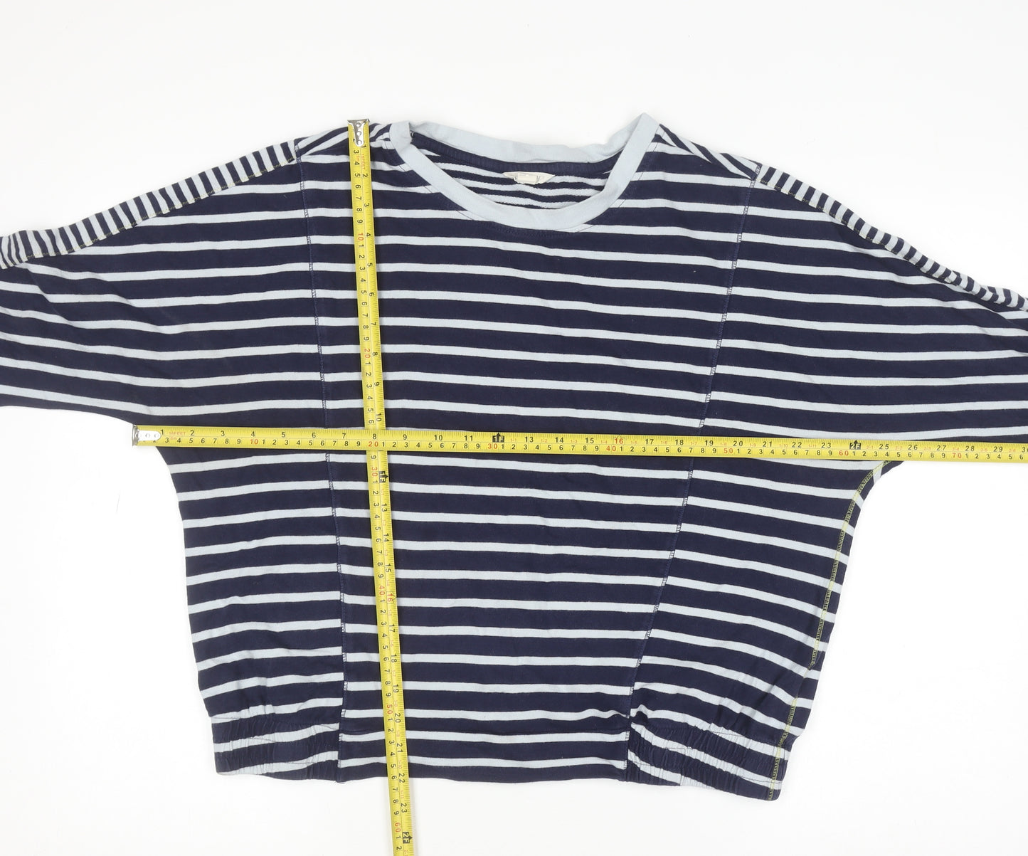 White Stuff Women Navy Striped Cotton Pullover Sweatshirt UK 12