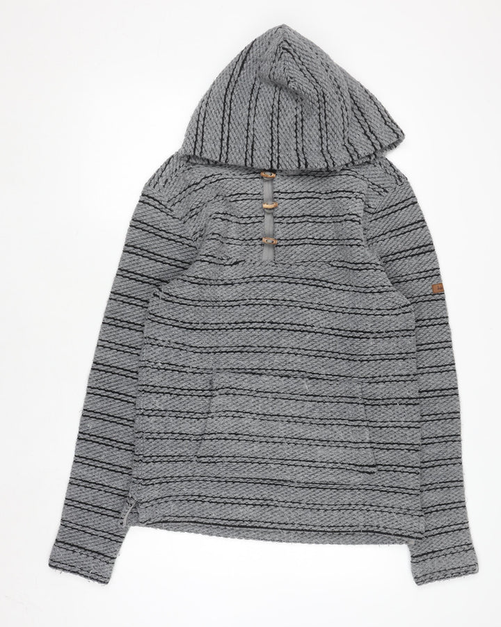 Weird Fish Men’s Grey Hooded Henley Knit Jumper L