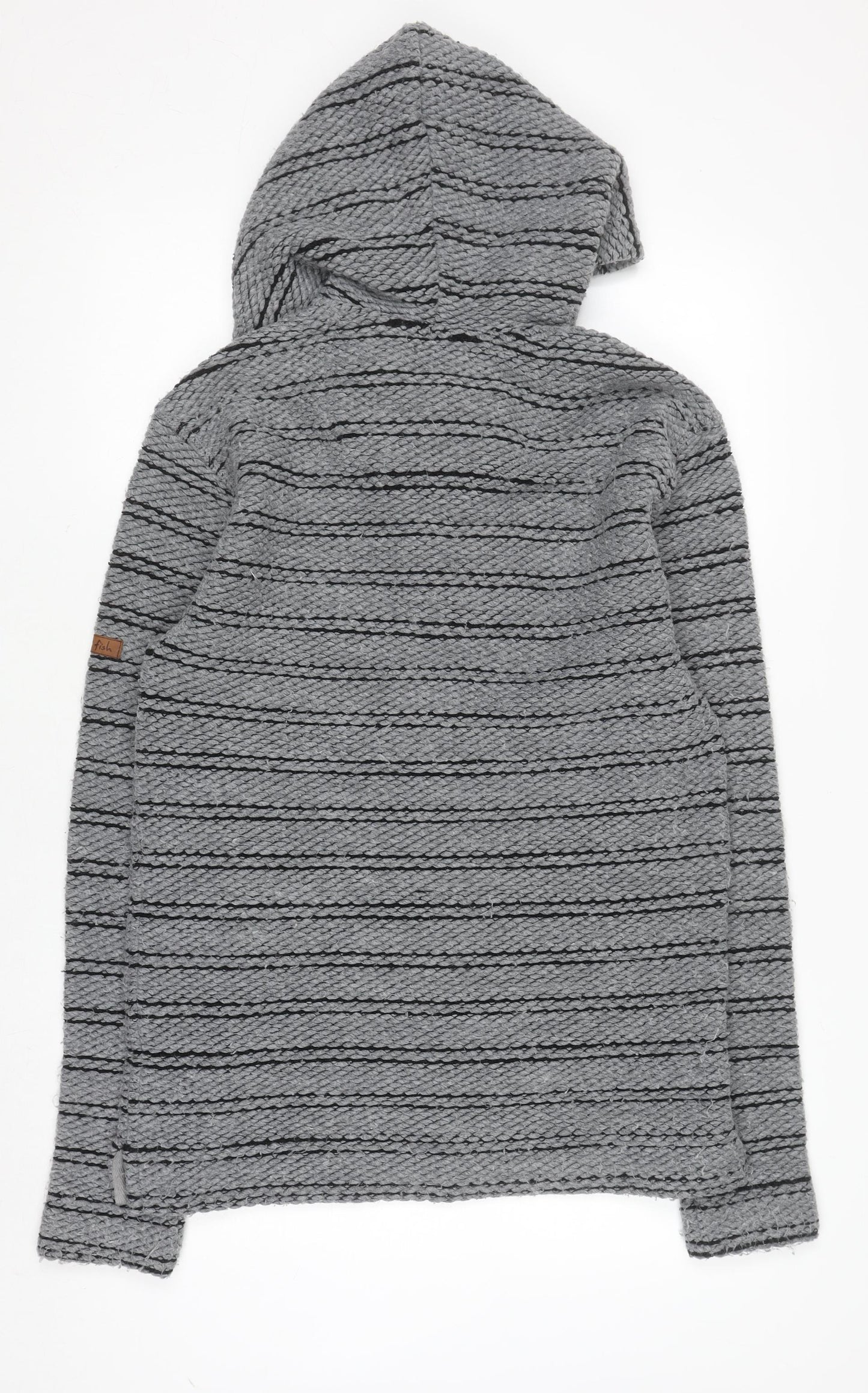 Weird Fish Men’s Grey Hooded Henley Knit Jumper L