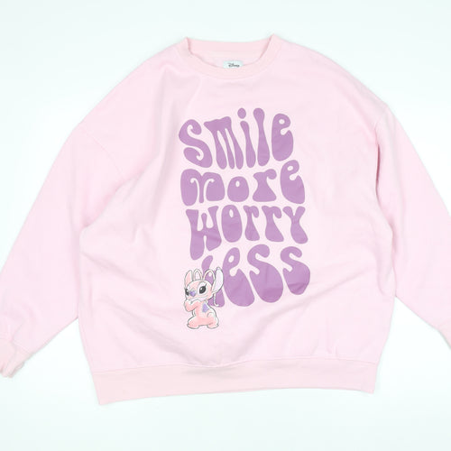 Disney Women Pink Pullover Sweatshirt M Stitch Graphic Lined Casual