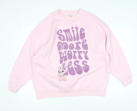 Disney Women Pink Pullover Sweatshirt M Stitch Graphic Lined Casual