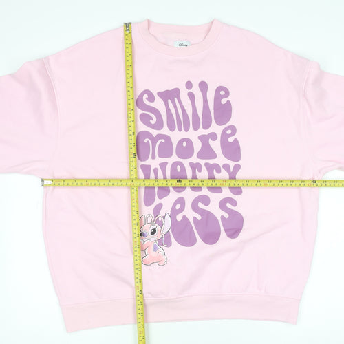 Disney Women Pink Pullover Sweatshirt M Stitch Graphic Lined Casual