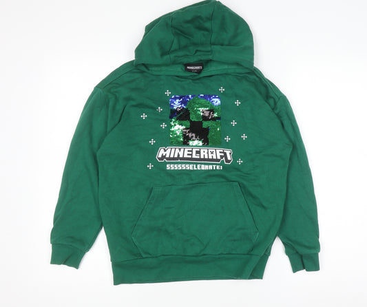 Minecraft Boys Green Sequin Creeper Pullover Hoodie 10-11 Years