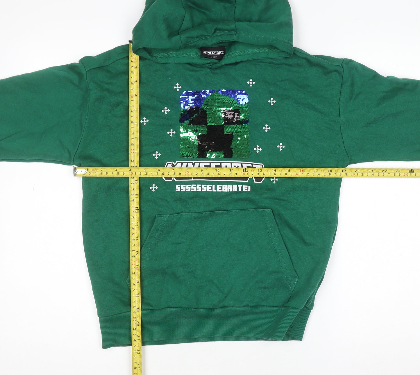 Minecraft Boys Green Sequin Creeper Pullover Hoodie 10-11 Years
