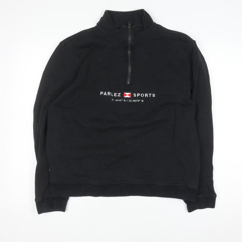 Parlez Mens Black Half Zip Fleece Sweatshirt Size M Logo Sports Style