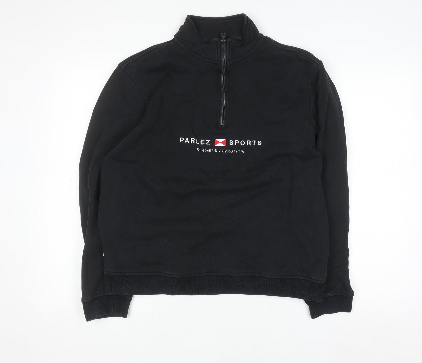 Parlez Mens Black Half Zip Fleece Sweatshirt Size M Logo Sports Style