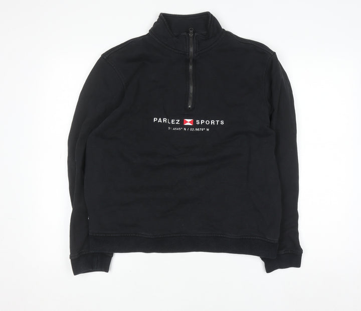 Parlez Mens Black Half Zip Fleece Sweatshirt Size M Logo Sports Style