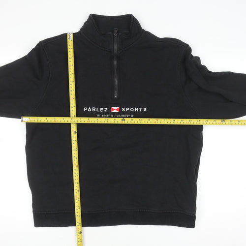 Parlez Mens Black Half Zip Fleece Sweatshirt Size M Logo Sports Style