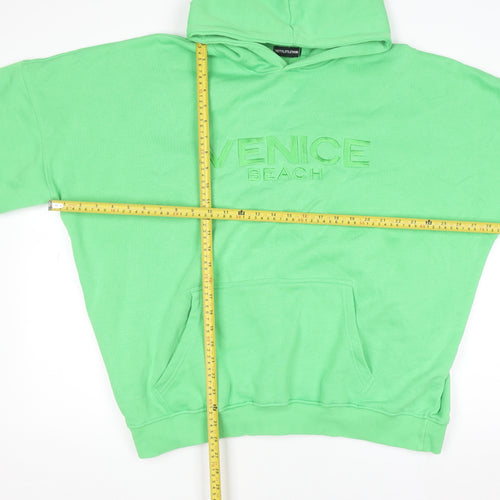 PrettyLittleThing Unisex Green Pullover Hoodie L Relaxed Fit Embroidered