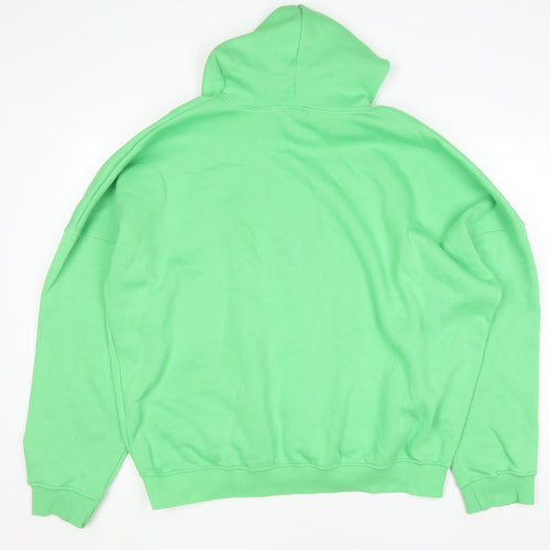 PrettyLittleThing Unisex Green Pullover Hoodie L Relaxed Fit Embroidered