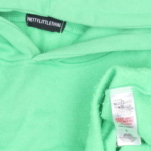 PrettyLittleThing Unisex Green Pullover Hoodie L Relaxed Fit Embroidered