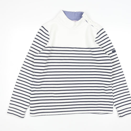 Crew Clothing Women’s White Navy Stripe High Neck Cotton Pullover Jumper Size 12
