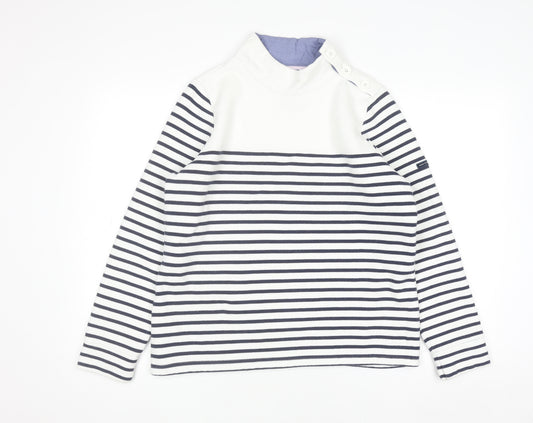 Crew Clothing Women’s White Navy Stripe High Neck Cotton Pullover Jumper Size 12