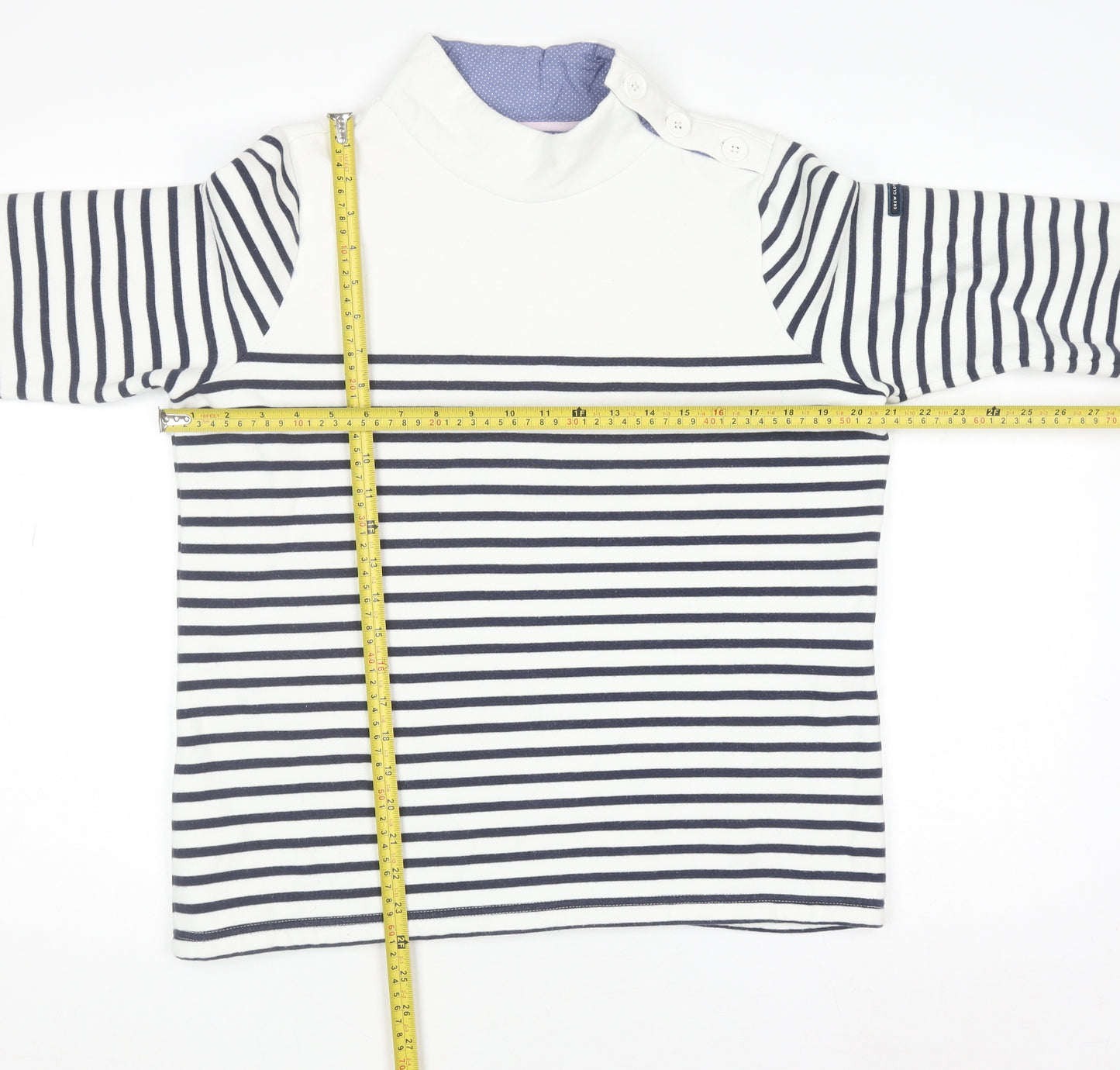 Crew Clothing Women’s White Navy Stripe High Neck Cotton Pullover Jumper Size 12