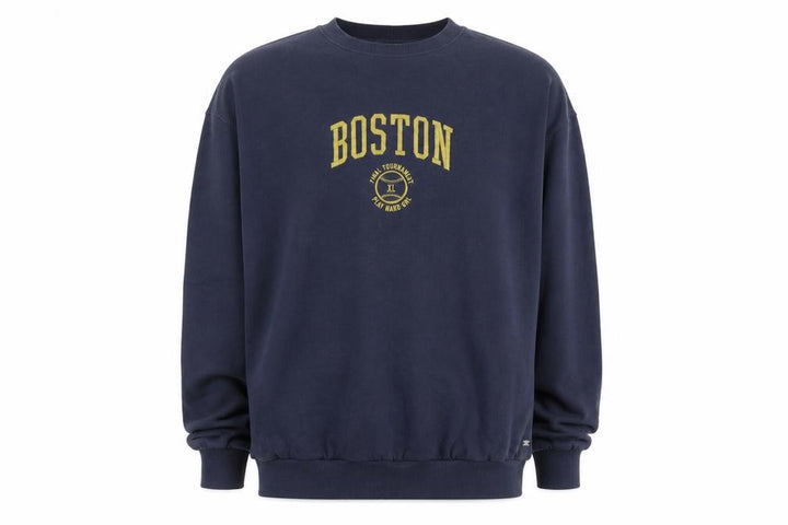 Pull&Bear Men's Blue Boston Graphic Pullover Sweatshirt XL