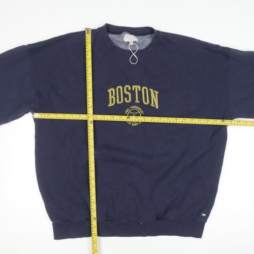 Pull&Bear Men's Blue Boston Graphic Pullover Sweatshirt XL