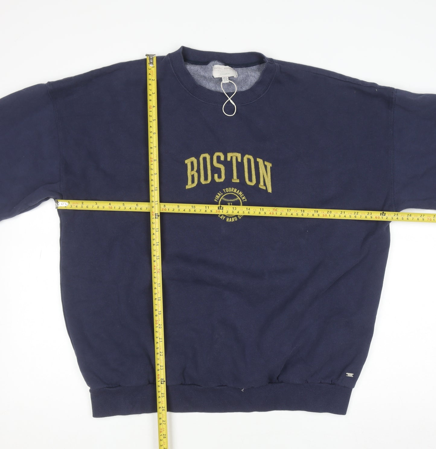 Pull&Bear Men's Blue Boston Graphic Pullover Sweatshirt XL