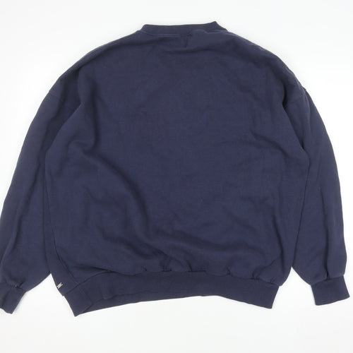 Pull&Bear Men's Blue Boston Graphic Pullover Sweatshirt XL
