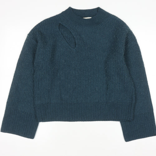 Hush Womens Blue Wool Blend High Neck Ribbed Jumper Size M