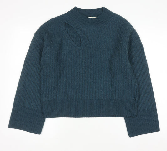 Hush Womens Blue Wool Blend High Neck Ribbed Jumper Size M