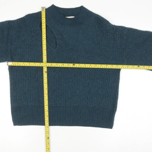 Hush Womens Blue Wool Blend High Neck Ribbed Jumper Size M