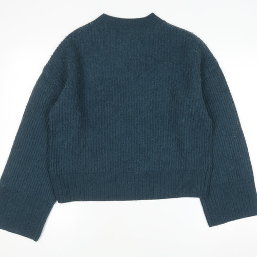 Hush Womens Blue Wool Blend High Neck Ribbed Jumper Size M