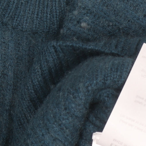 Hush Womens Blue Wool Blend High Neck Ribbed Jumper Size M