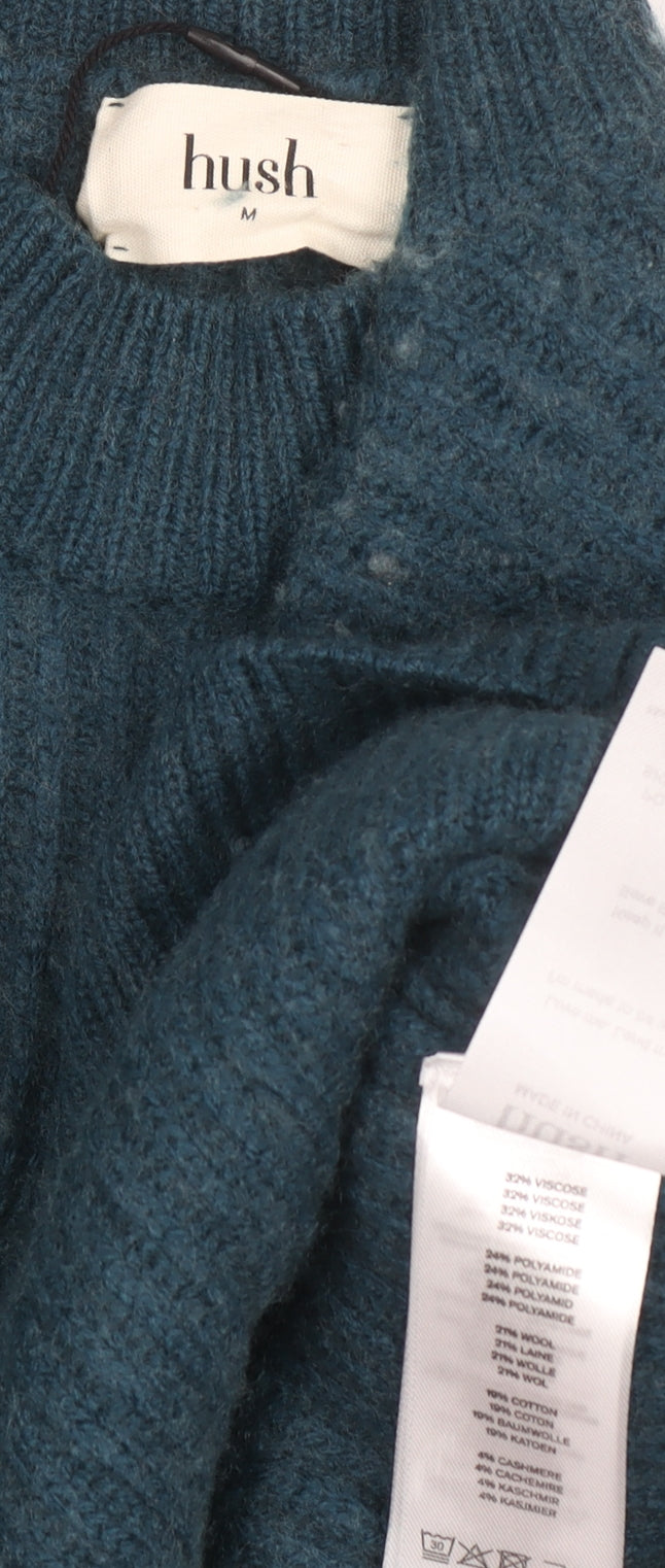 Hush Womens Blue Wool Blend High Neck Ribbed Jumper Size M