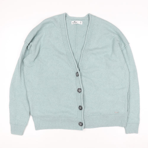 Hollister Women Green XS Button V-Neck Knit Cardigan Jumper