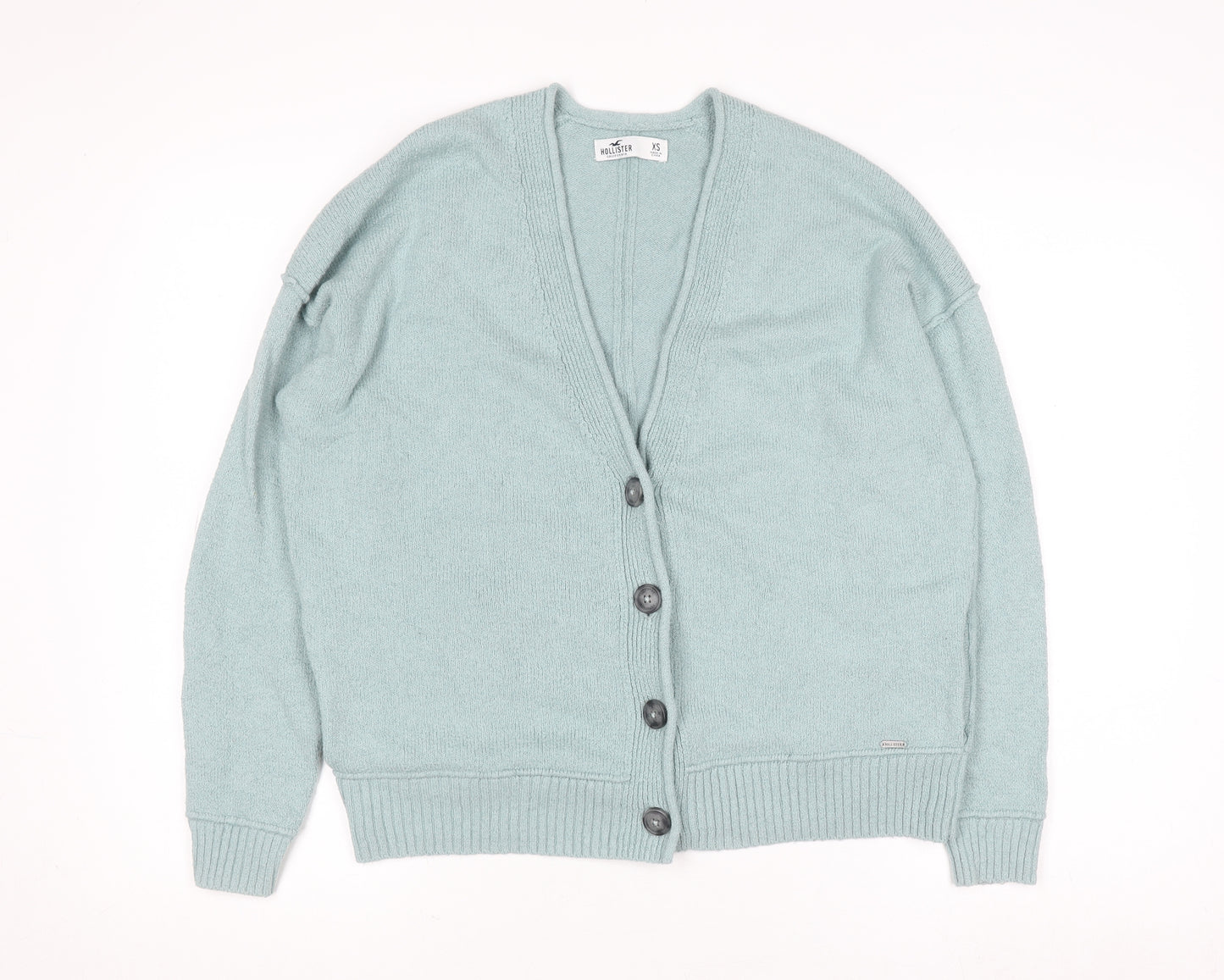 Hollister Women Green XS Button V-Neck Knit Cardigan Jumper