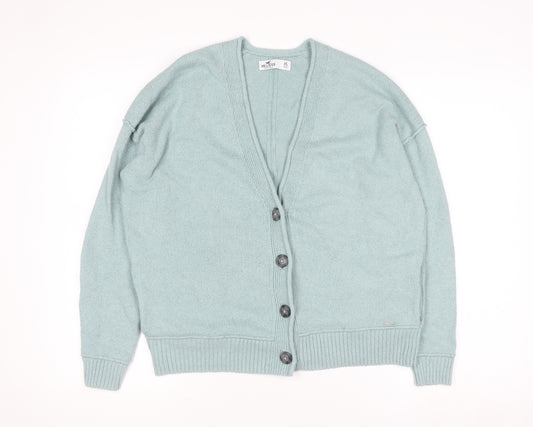 Hollister Women Green XS Button V-Neck Knit Cardigan Jumper