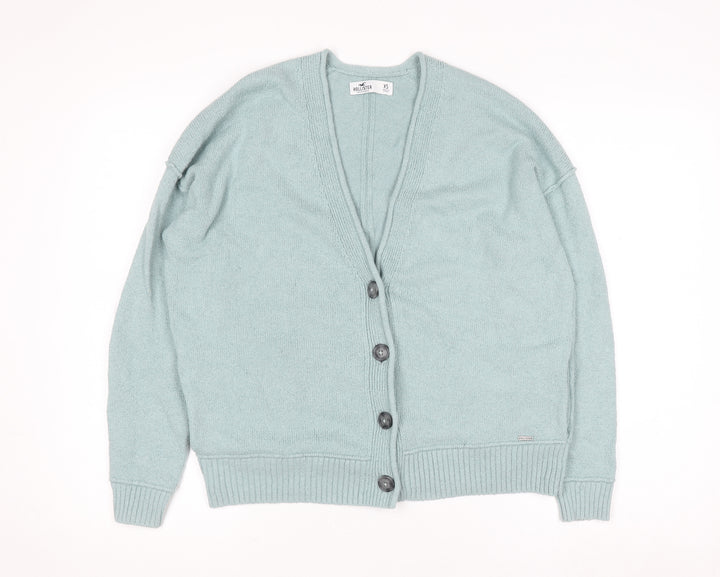 Hollister Women Green XS Button V-Neck Knit Cardigan Jumper