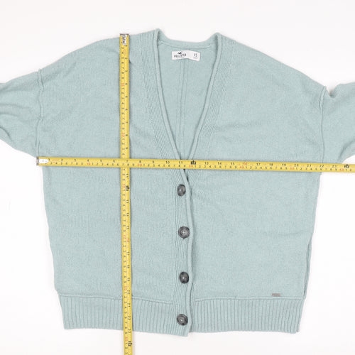 Hollister Women Green XS Button V-Neck Knit Cardigan Jumper