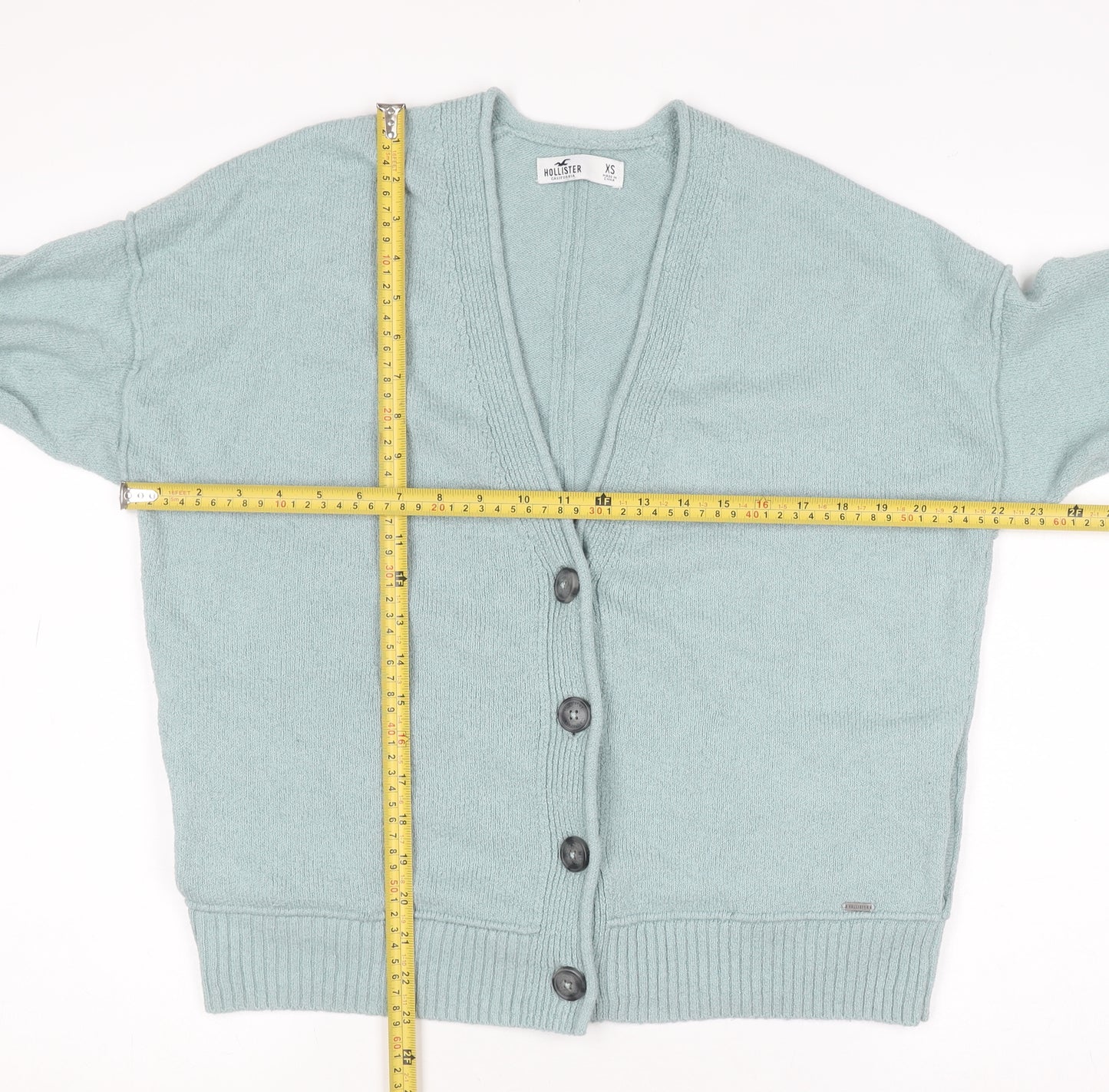 Hollister Women Green XS Button V-Neck Knit Cardigan Jumper