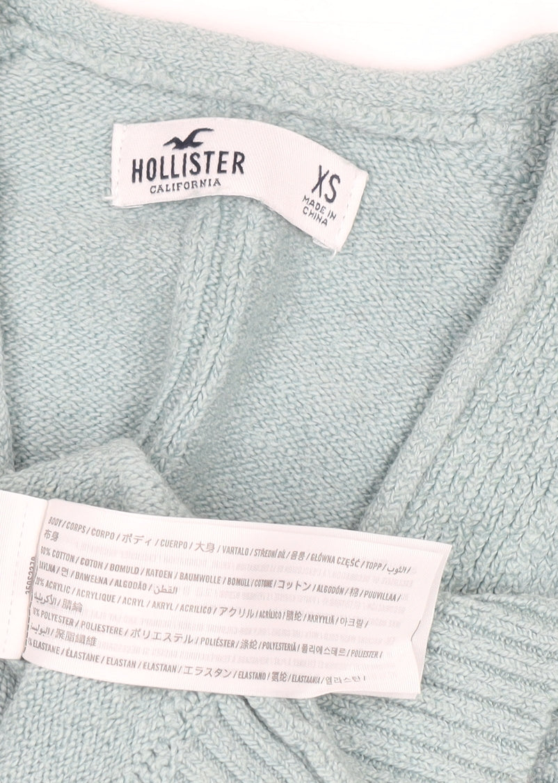 Hollister Women Green XS Button V-Neck Knit Cardigan Jumper