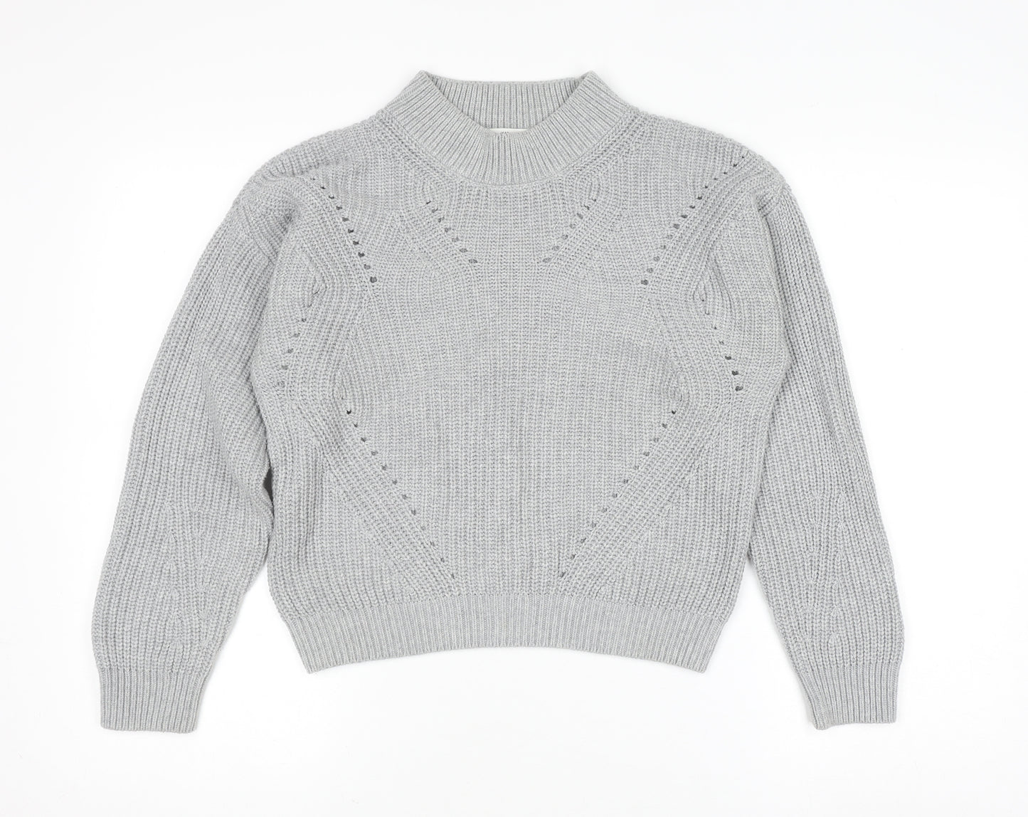H&M Teens Grey Mock Neck Chunky Knit Pullover Jumper Size 14