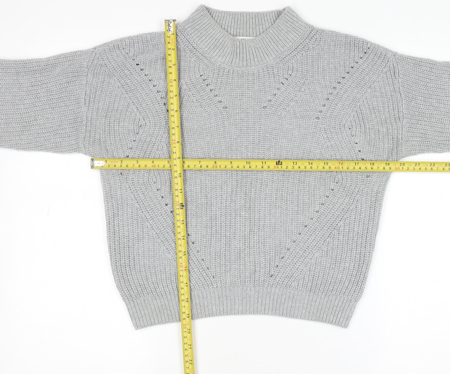 H&M Teens Grey Mock Neck Chunky Knit Pullover Jumper Size 14