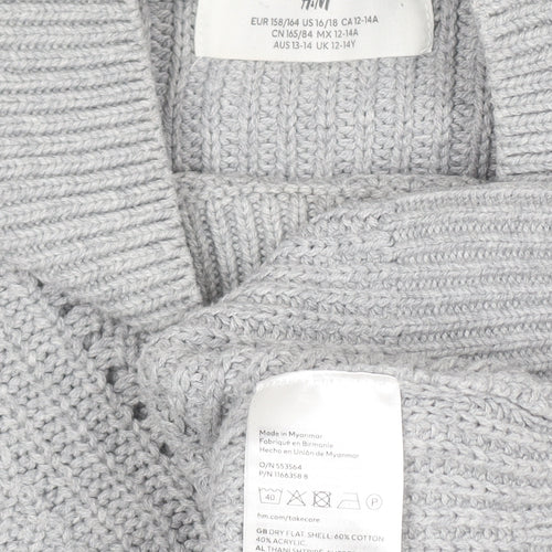 H&M Teens Grey Mock Neck Chunky Knit Pullover Jumper Size 14