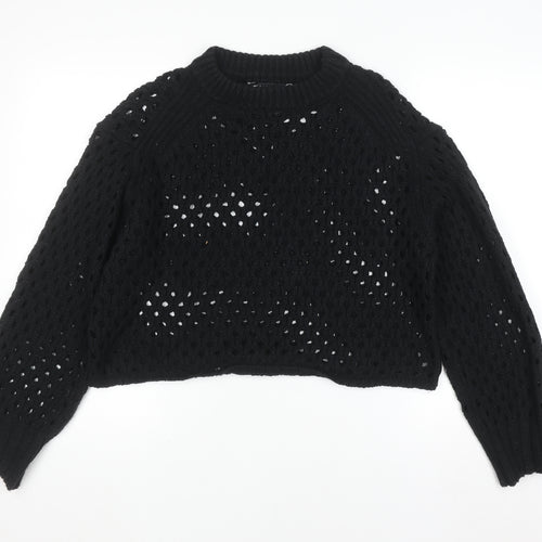 ASOS Women's Black Open Knit Cropped Jumper Size 8