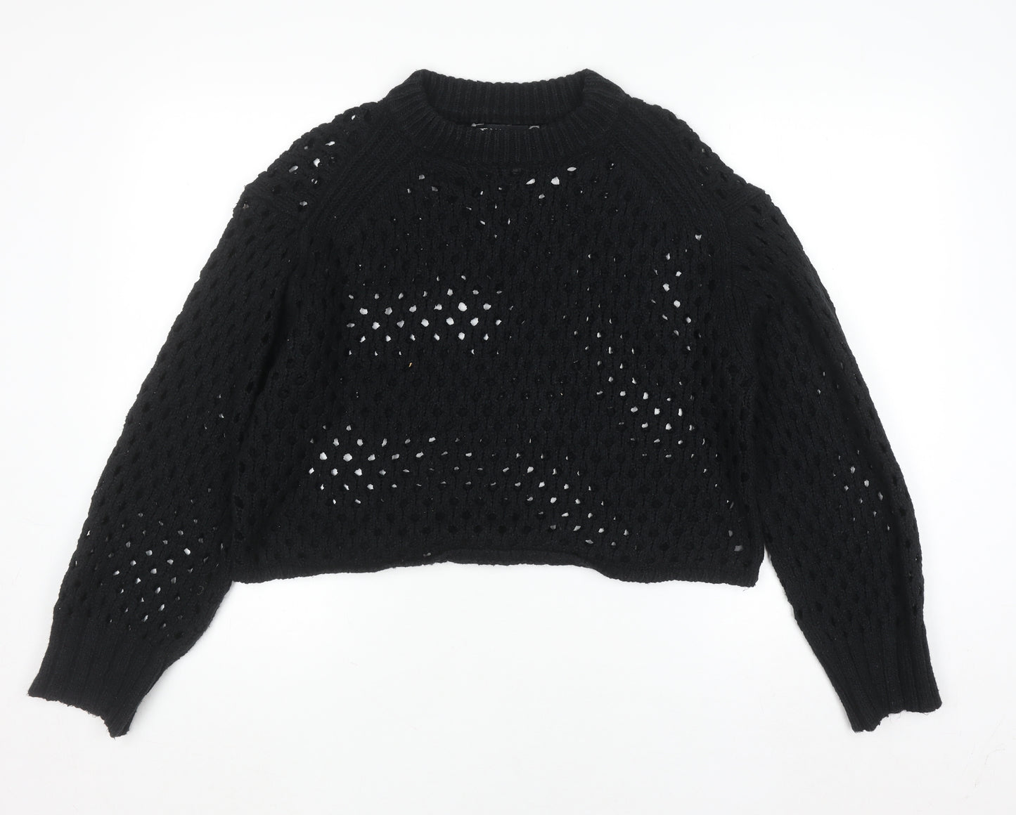 ASOS Women's Black Open Knit Cropped Jumper Size 8