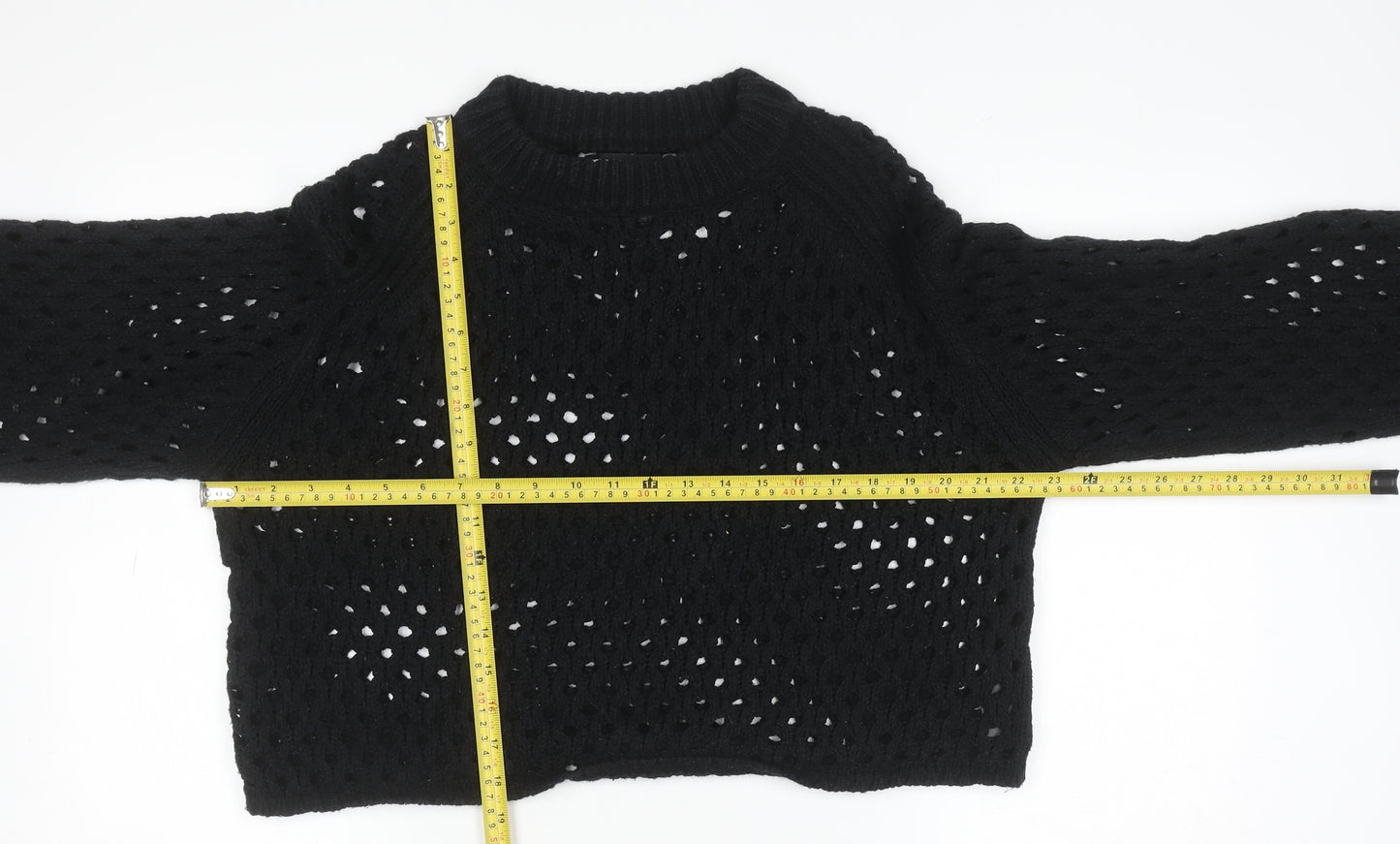 ASOS Women's Black Open Knit Cropped Jumper Size 8