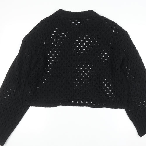ASOS Women's Black Open Knit Cropped Jumper Size 8