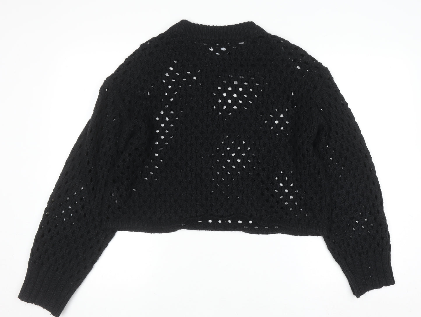 ASOS Women's Black Open Knit Cropped Jumper Size 8