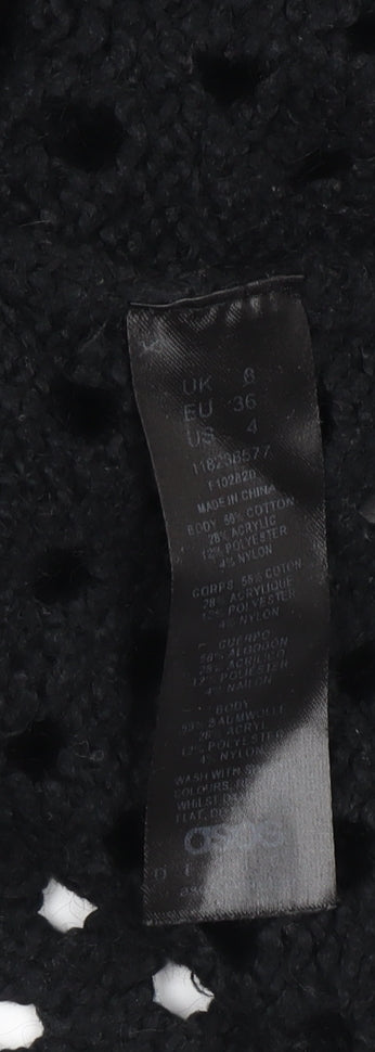 ASOS Women's Black Open Knit Cropped Jumper Size 8