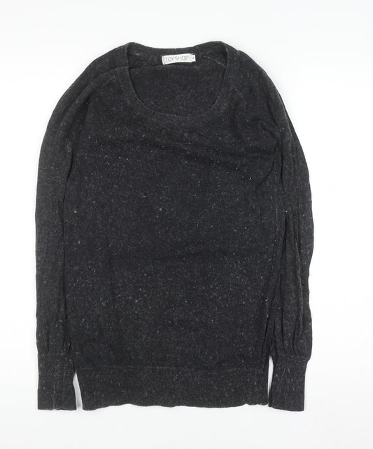 Topshop Women’s Black Wool Blend Round Neck Long Sleeve Pullover Jumper Size 8