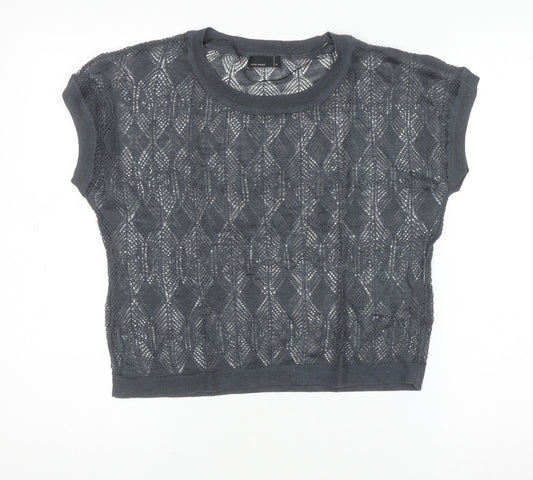Vero Moda Women Grey Knit Cropped Blouse Size M Casual Top