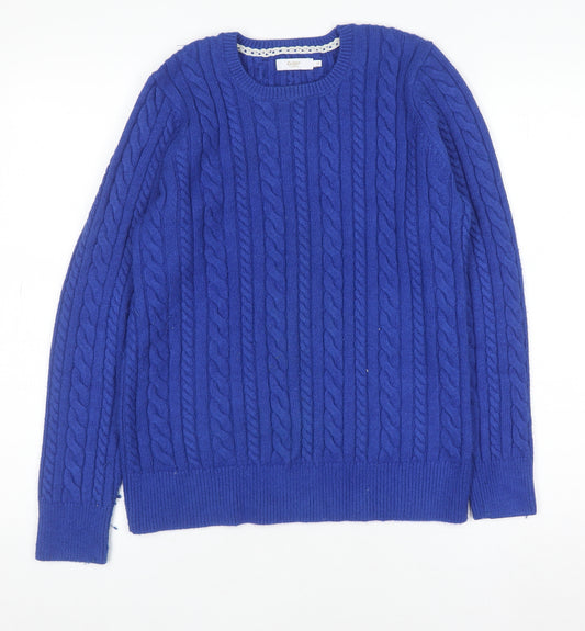 Cotton Traders Women's Blue Cable-Knit Crew Neck Jumper Size 12