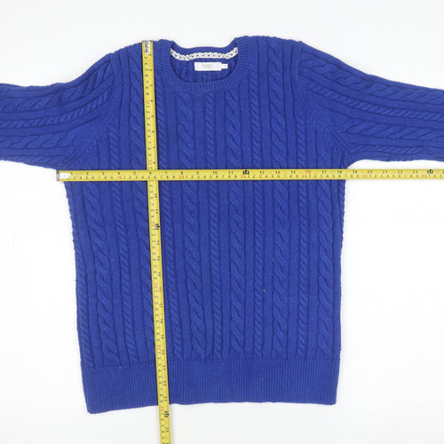 Cotton Traders Women's Blue Cable-Knit Crew Neck Jumper Size 12
