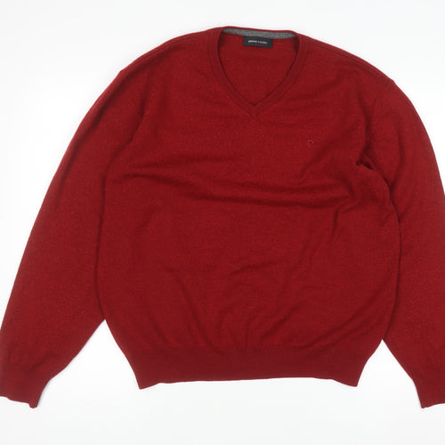 Pierre Cardin Men's Red Wool V-Neck Jumper XL Classic Fit